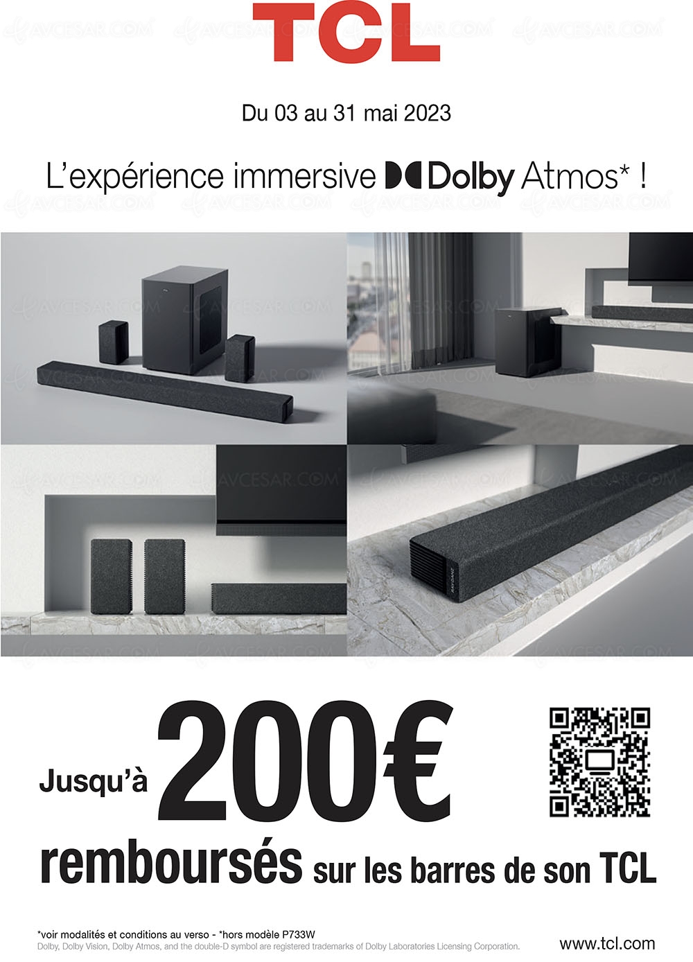 Offre de remboursement barres de son&nbsp;TCL, jusqu'à 200&nbsp;€&nbsp;remboursés