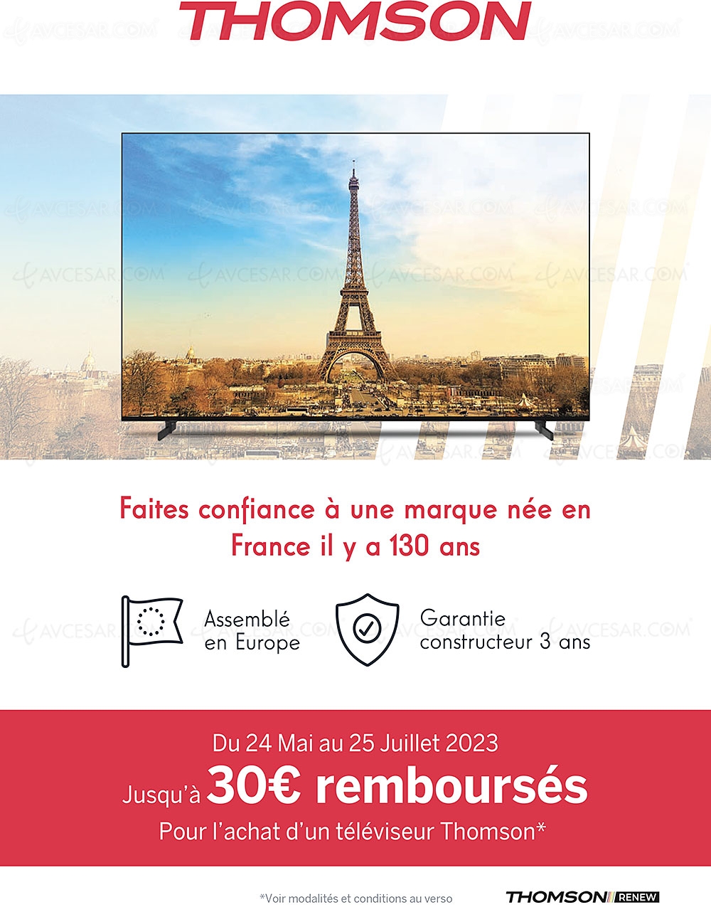 Offre de remboursement TV&nbsp;Thomson, jusqu'à 30&nbsp;€&nbsp;remboursés