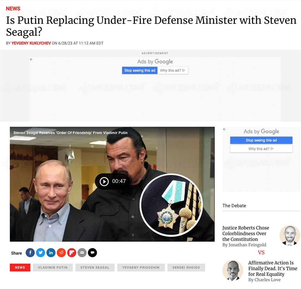 Steven Seagal potentiel prochain ministre de la Défense de&nbsp;Poutine&nbsp;?