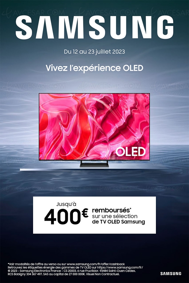 Offre de remboursement Samsung TV Oled, jusqu'à 400 € remboursés