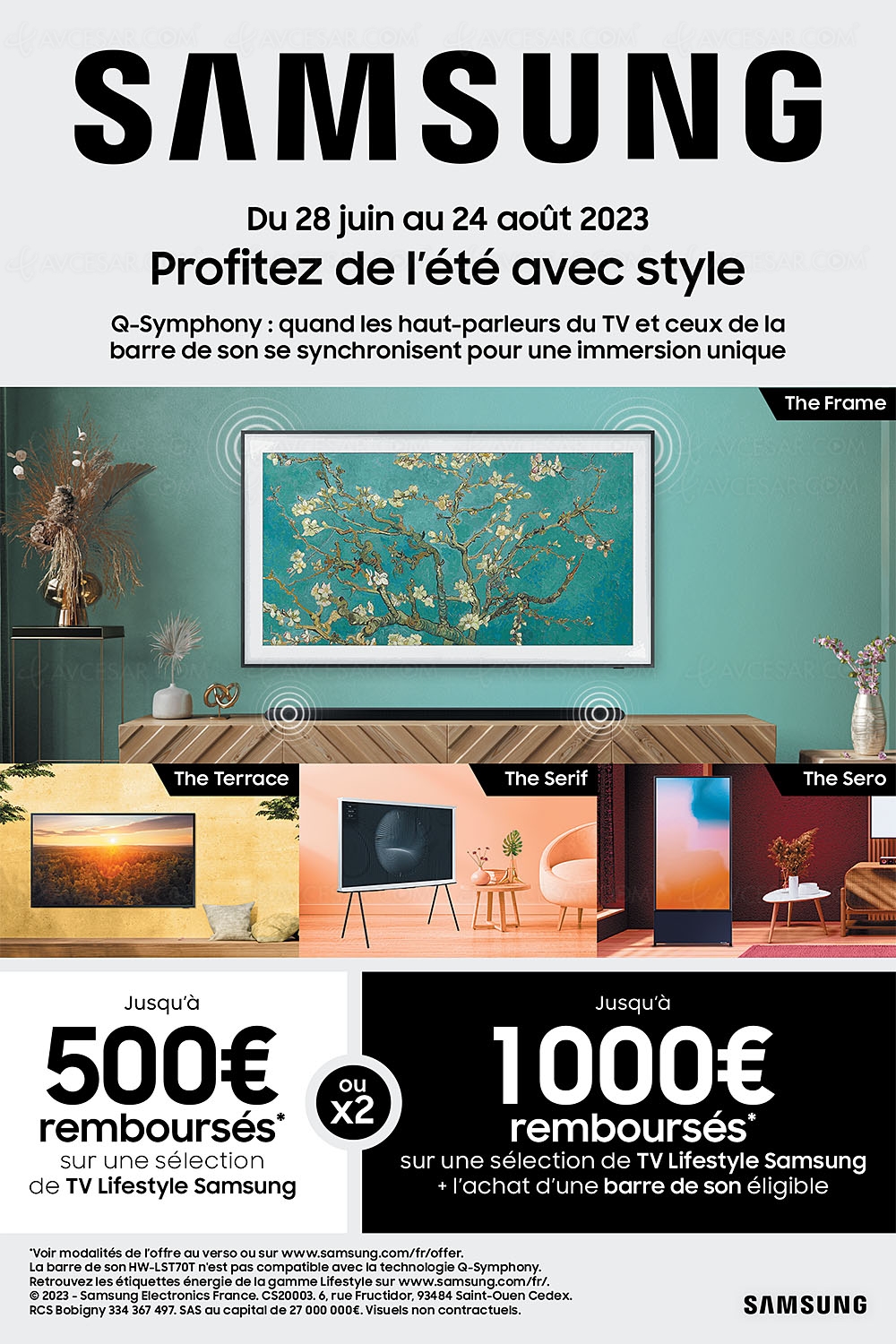 Offre de remboursement TV&nbsp;Samsung The&nbsp;Serif, The&nbsp;Frame, The&nbsp;Sero, The&nbsp;Terrace, The&nbsp;Premiere, jusqu'à 1&nbsp;000&nbsp;€&nbsp;remboursés