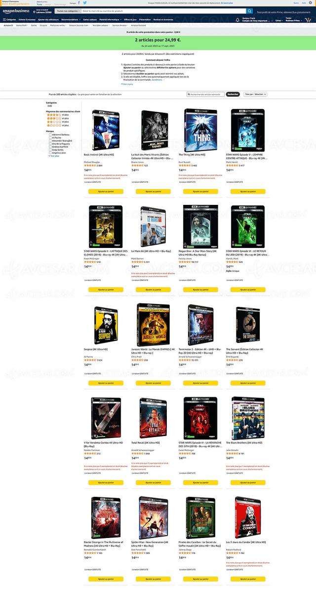 Promos Amazon, 2 titres 4K Ultra HD Blu‑Ray pour 24,99 €