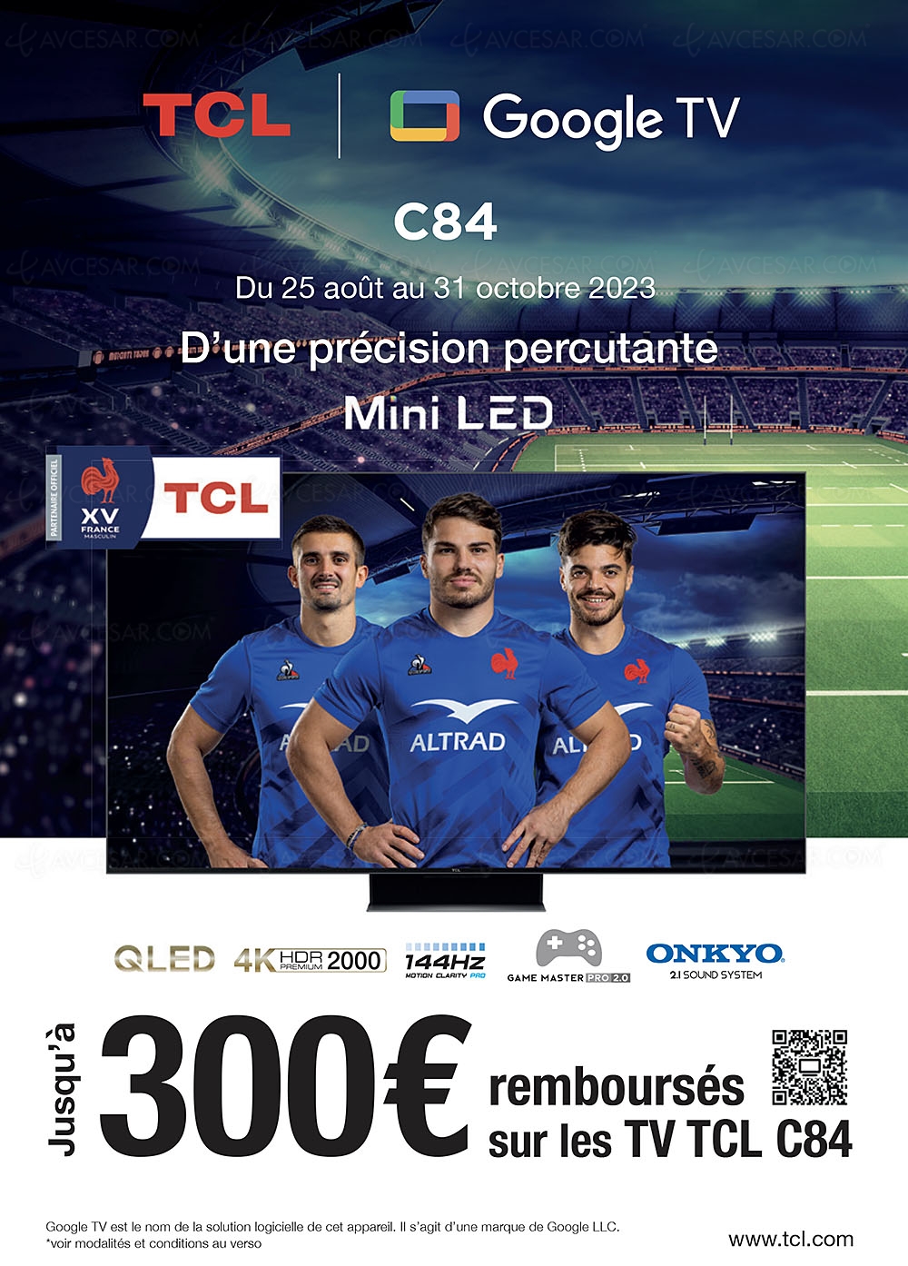 Offre de remboursement TV Ultra&nbsp;HD 4K TCL&nbsp;C845, jusqu'à 300&nbsp;€&nbsp;remboursés