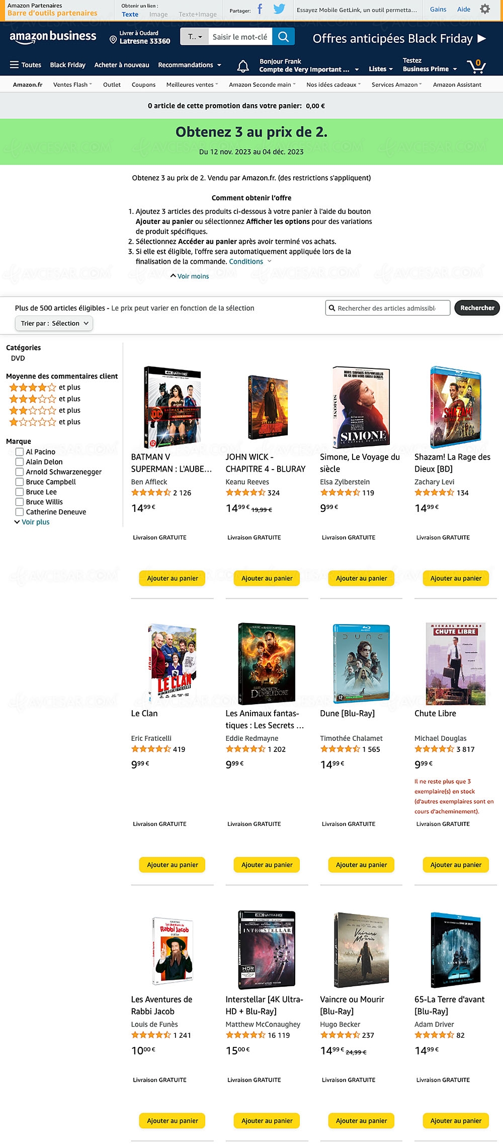 Black Friday 2023 > Amazon&nbsp;: deux 4K Ultra HD, Blu&#8209;Ray/DVD achetés =&nbsp;un troisième&nbsp;offert