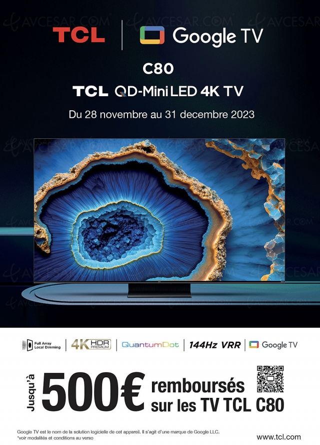 Offre de remboursement TV Ultra HD 4K TCL C805, jusqu'à 500 € remboursés