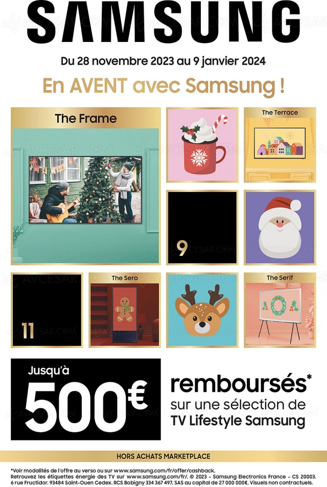 Offre de remboursement TV Samsung The Serif, The Frame, The Sero, The Terrace, jusqu'à 500 € remboursés