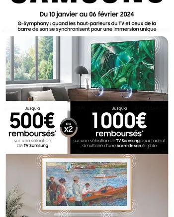 Soldes hiver 2024 > Offre de remboursement Samsung TV&nbsp;Oled et Neo&nbsp;QLED, jusqu'à 1&nbsp;000&nbsp;€&nbsp;remboursés
