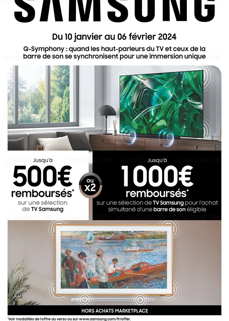 Soldes hiver 2024 > Offre de remboursement Samsung TV&nbsp;Oled et Neo&nbsp;QLED, jusqu'à 1&nbsp;000&nbsp;€&nbsp;remboursés