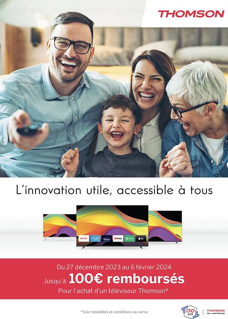 Offre de remboursement TV Thomson, jusqu'à 100&nbsp;€&nbsp;remboursés