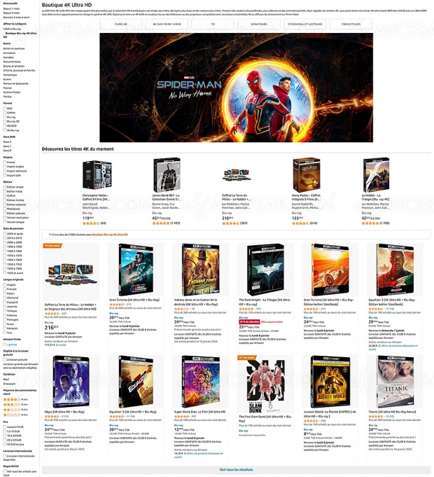 Soldes hiver 2024 > Promotion Amazon, 158 titres 4K Ultra HD Blu‑Ray à 8 € ou 10 €