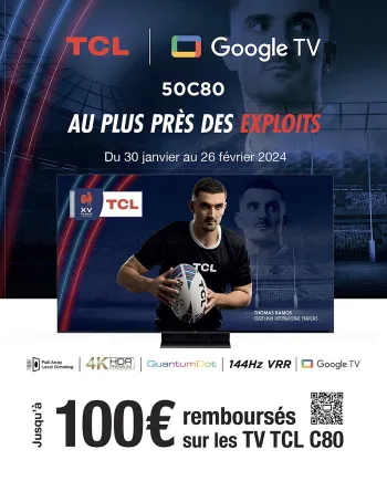 Offre de remboursement TV Ultra&nbsp;HD 4K TCL&nbsp;50C805, jusqu&#039;à 100&nbsp;€&nbsp;remboursés