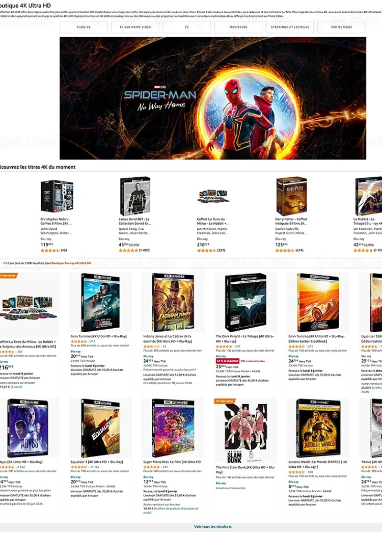 Soldes hiver 2024 > Promotion Amazon, 164&nbsp;titres 4K Ultra&nbsp;HD Blu‑Ray à&nbsp;8&nbsp;€&nbsp;ou&nbsp;10&nbsp;€