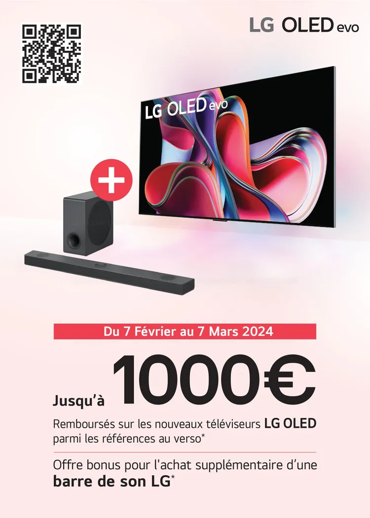 TV Oled LG&nbsp;G3, LG&nbsp;C3 et&nbsp;LG&nbsp;LX1, jusqu'à 1&nbsp;000&nbsp;€&nbsp;remboursés