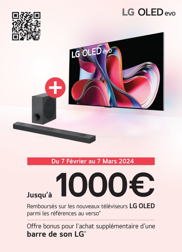 TV Oled LG G3, LG C3 et LG LX1, jusqu'à 1 000 € remboursés