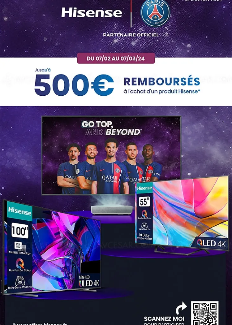 Hisense TV Ultra&nbsp;HD 4K/Laser&nbsp;TV, jusqu'à 500&nbsp;€&nbsp;remboursés