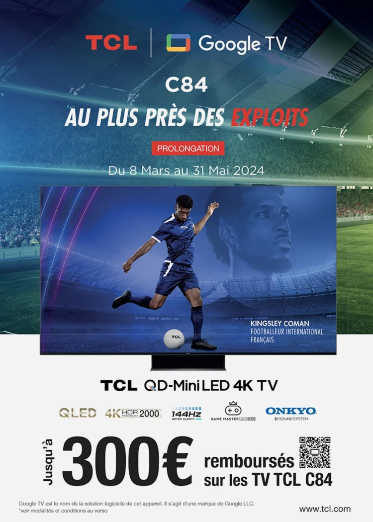 TV Mini LED Ultra&nbsp;HD 4K TCL&nbsp;C84, jusqu'à 300&nbsp;€&nbsp;remboursés