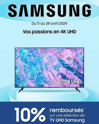 Offre de remboursement TV&nbsp;Samsung Crystal&nbsp;UHD, jusqu&#039;à 170&nbsp;€&nbsp;remboursés