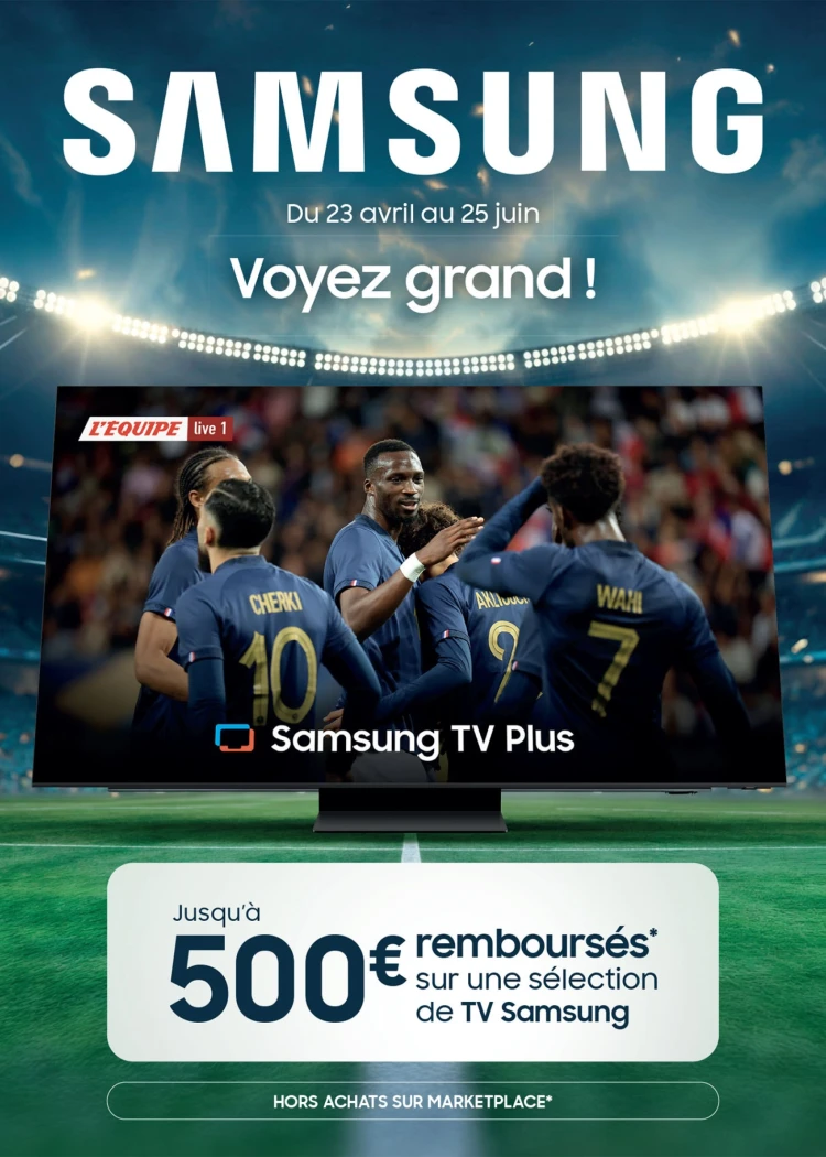 Offre de remboursement Samsung TV&nbsp;QLED, Neo&nbsp;QLED et Crystal UHD, jusqu'à 500&nbsp;€&nbsp;remboursés