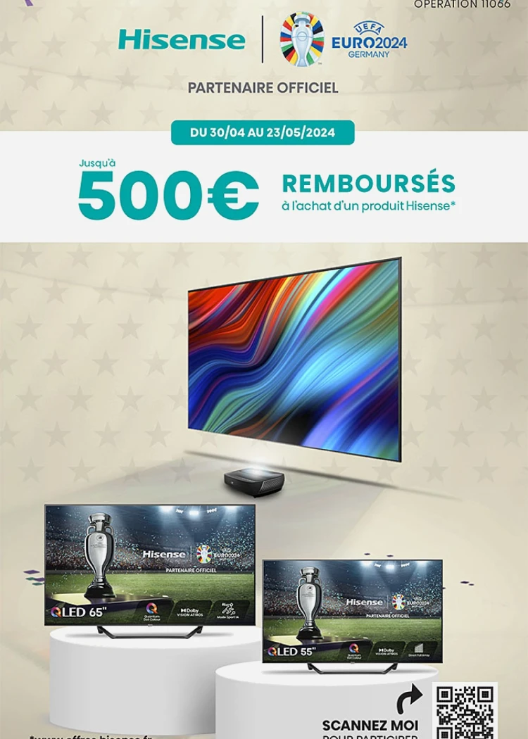 Hisense TV Ultra&nbsp;HD 4K/Laser&nbsp;TV, jusqu'à 500&nbsp;€&nbsp;remboursés