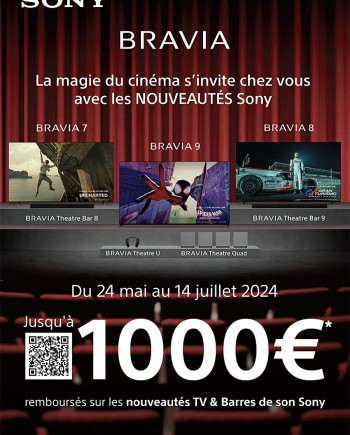 Sony TV Bravia et barre de son Theater, jusqu&#039;à 1&nbsp;000&nbsp;€&nbsp;remboursés