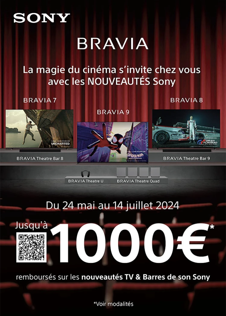 Sony TV Bravia et barre de son Theater, jusqu'à 1&nbsp;000&nbsp;€&nbsp;remboursés