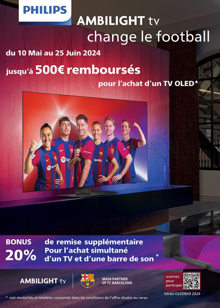 Offre de remboursement Philips TV Oled Ambilight, jusqu'à 500&nbsp;€&nbsp;remboursés
