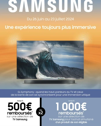 Offre de remboursement Samsung TV&nbsp;QLED, Neo&nbsp;QLED, Oled et barre de son, jusqu&#039;à 1&nbsp;000&nbsp;€