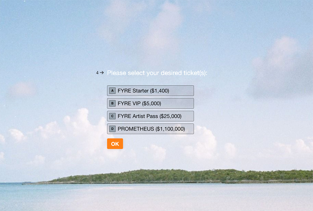 Capture du site promo de Fyre Festival II