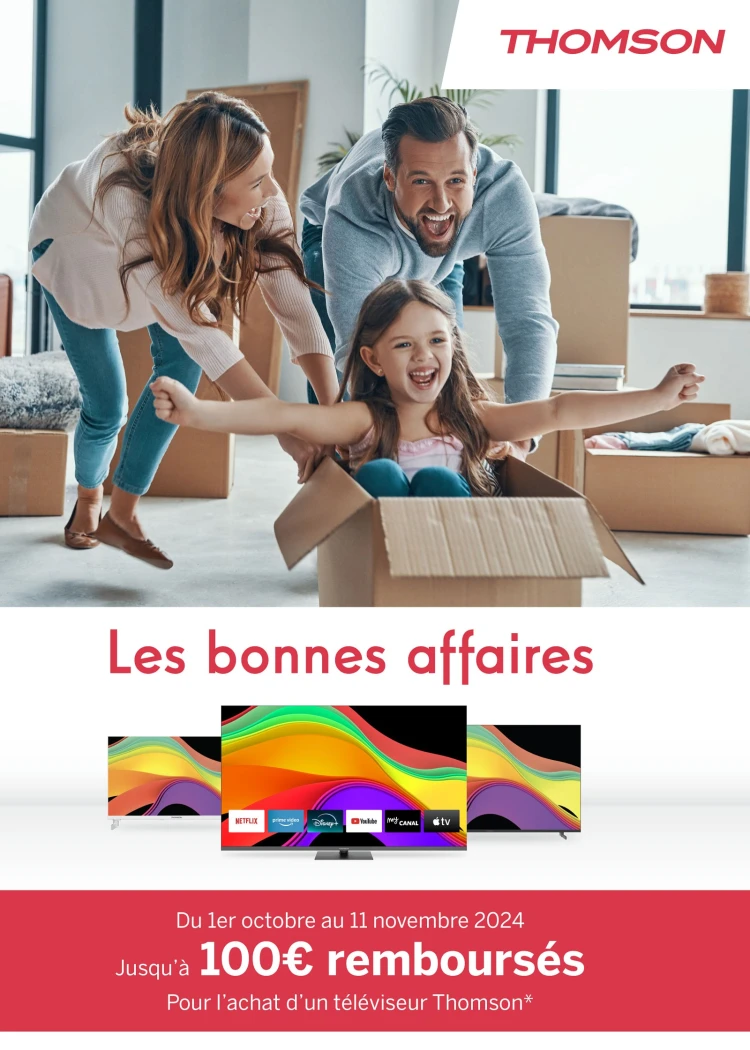 Offre de remboursement TV&nbsp;Thomson, jusqu'à 100&nbsp;€&nbsp;remboursés
