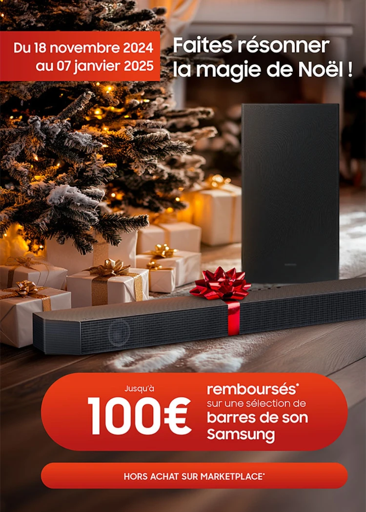 Black Friday 24 > Offre Samsung barre sonore, jusqu'à 100&nbsp;€&nbsp;remboursés