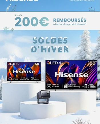 Hisense TV Ultra&nbsp;HD 4K ou vidéoprojecteur Laser Cinéma, jusqu&#039;à 200&nbsp;€&nbsp;remboursés