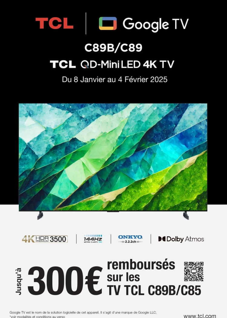 TV Mini LED 4K TCL&nbsp;C89B, jusqu'à 300&nbsp;€&nbsp;remboursés