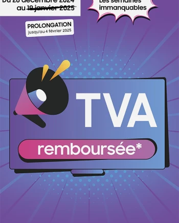 Offre de remboursement TV&nbsp;Samsung Crystal&nbsp;UHD, TVA&nbsp;remboursée