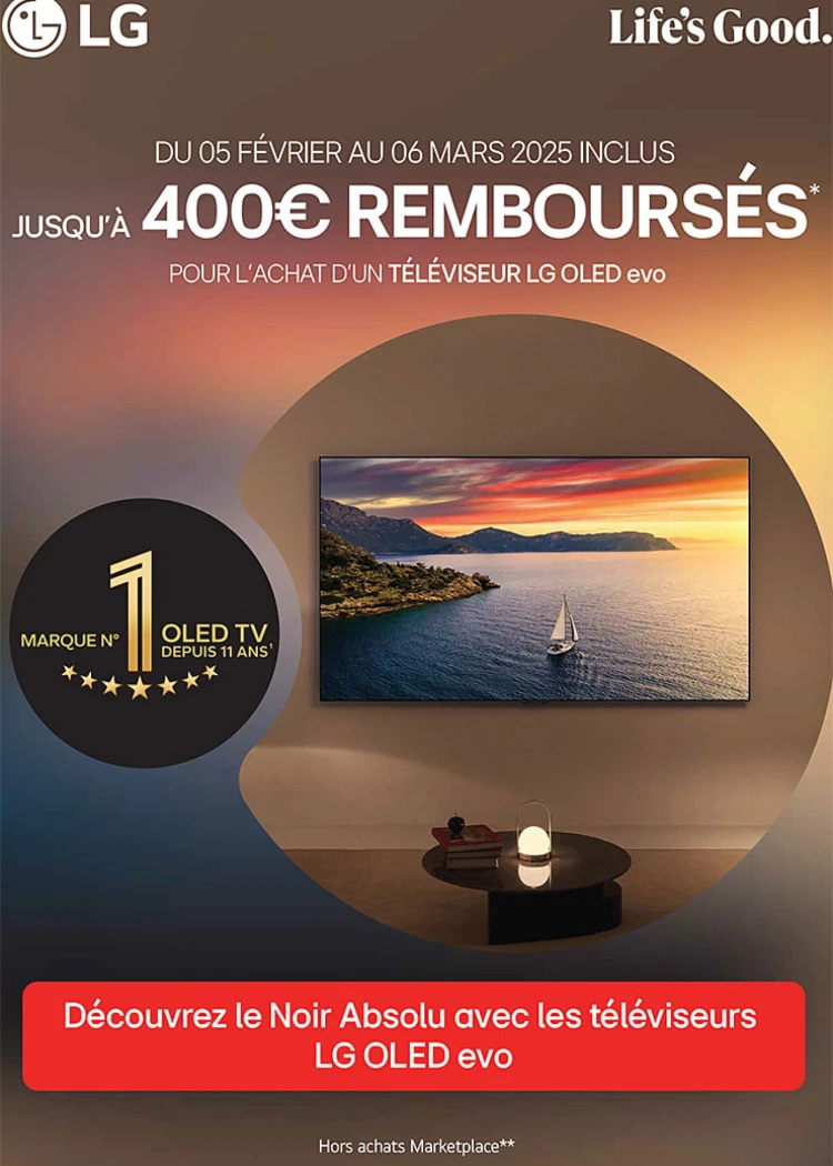 Offre de remboursement TV Oled LG&nbsp;G4 et&nbsp;LG&nbsp;C4, jusqu'à&nbsp;400&nbsp;€