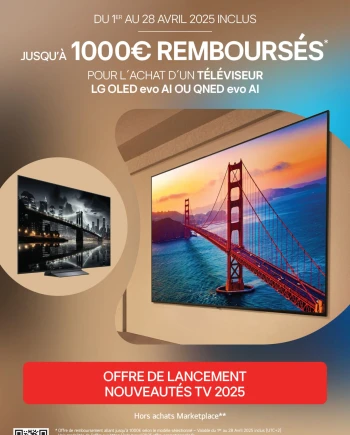 TV Oled LG&nbsp;G5/C5 et&nbsp;LG&nbsp;QNED85/86/87, jusqu&#039;à 1&nbsp;000&nbsp;€ remboursés