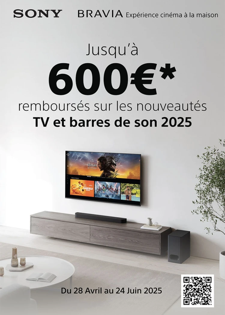 Offre Sony TV Bravia et barre de son Theater, jusqu'à 600&nbsp;€&nbsp;remboursés