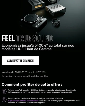 Yamaha Hi&#8209;Fi, jusqu&#039;à 2&nbsp;000&nbsp;€ remboursés