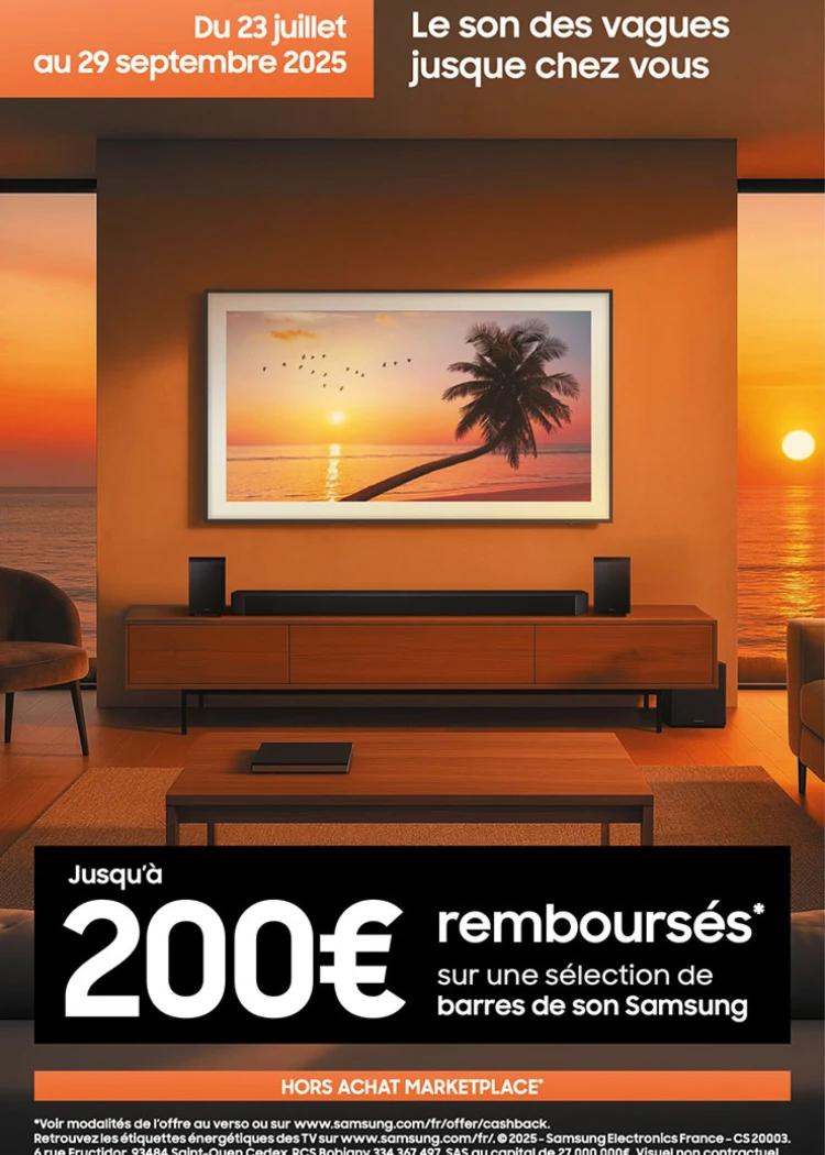 Offre Samsung barre sonore, jusqu'à 200&nbsp;€&nbsp;remboursés