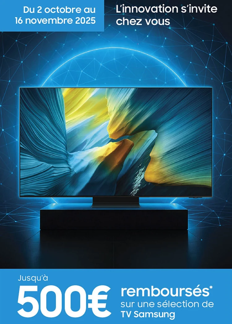 Offre de remboursement Samsung TV&nbsp;Oled et Neo&nbsp;QLED 2025, jusqu'à&nbsp;500&nbsp;€