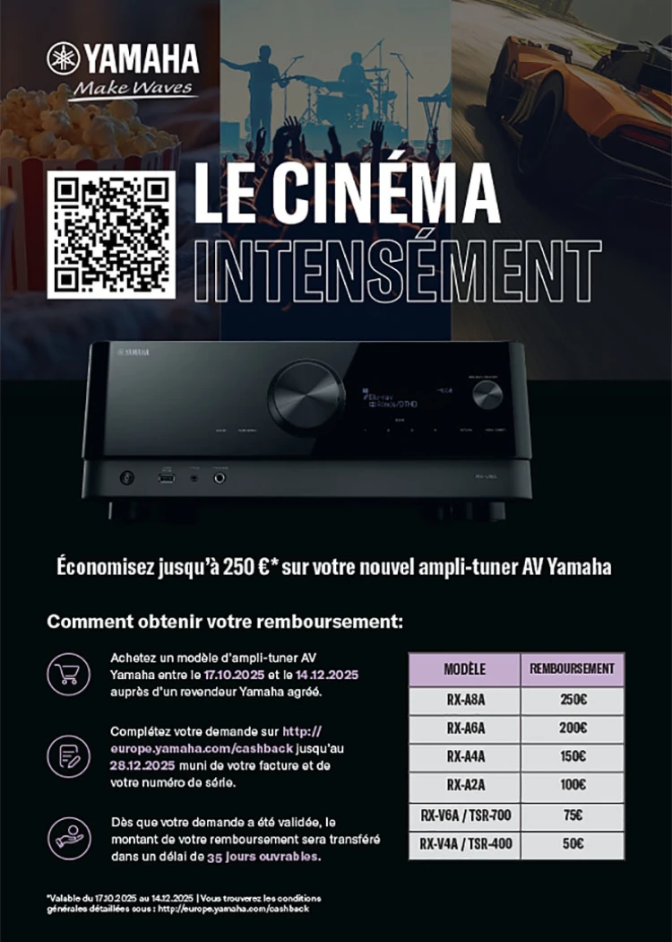 Offre amplis Home Cinéma Yamaha RX‑V/RX‑A/TSR, jusqu'à 250&nbsp;€&nbsp;remboursés
