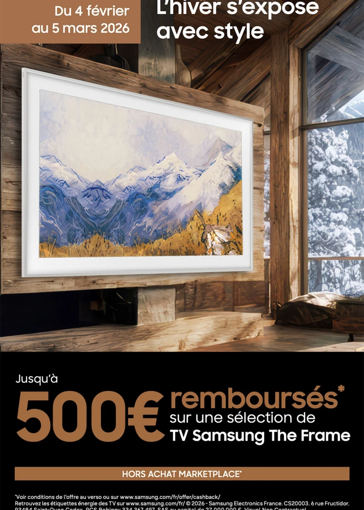 Offre de remboursement TV Samsung The&nbsp;Frame et The Frame Pro, jusqu'à 500&nbsp;€&nbsp;remboursés