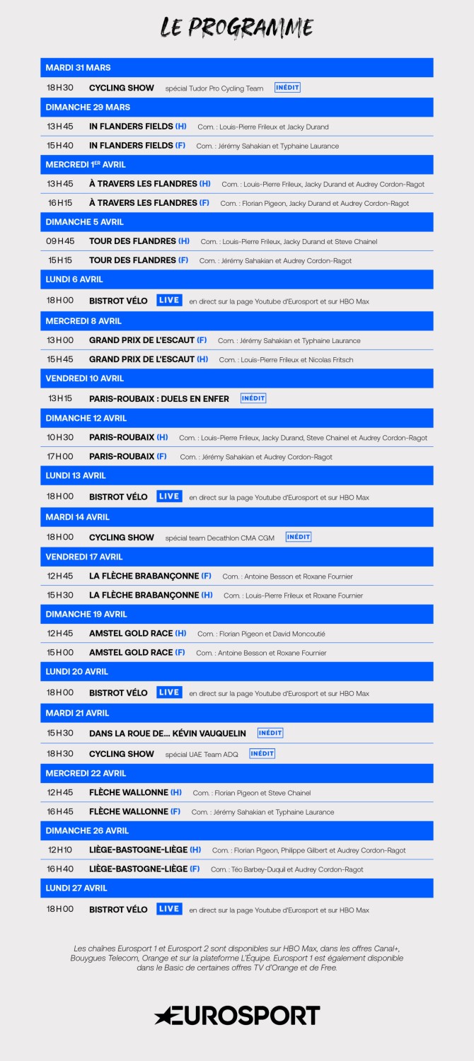 Programme complet cyclisme Paramount+/Eurosport