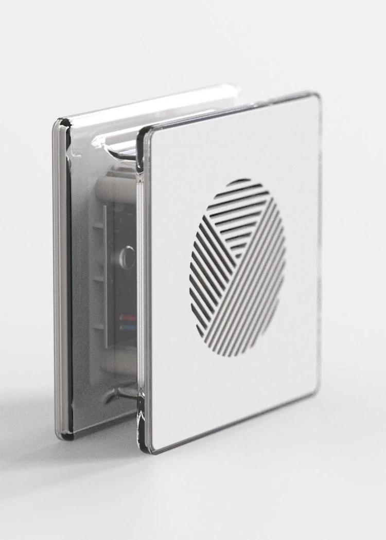Concept enceinte Bluetooth transparente&nbsp;: design minimaliste et intérieur&nbsp;visible