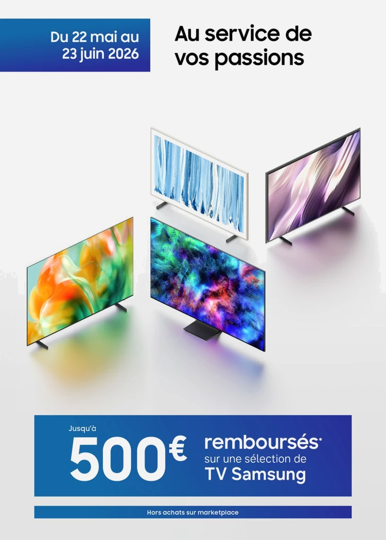Offre de remboursement TV Samsung Oled, Micro RGB, Neo QLED, Mini LED, The Frame jusqu'à 500&nbsp;€&nbsp;remboursés