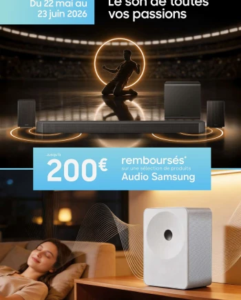 Offre Samsung enceintes actives et barres sonore, jusqu'à 200&nbsp;€&nbsp;remboursés