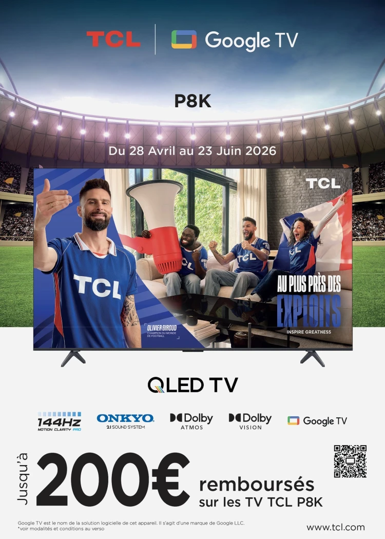 TV QLED Ultra HD 4K TCL P8K, P81K, P89K ou&nbsp;QLED810K, jusqu'à 200&nbsp;€&nbsp;remboursés