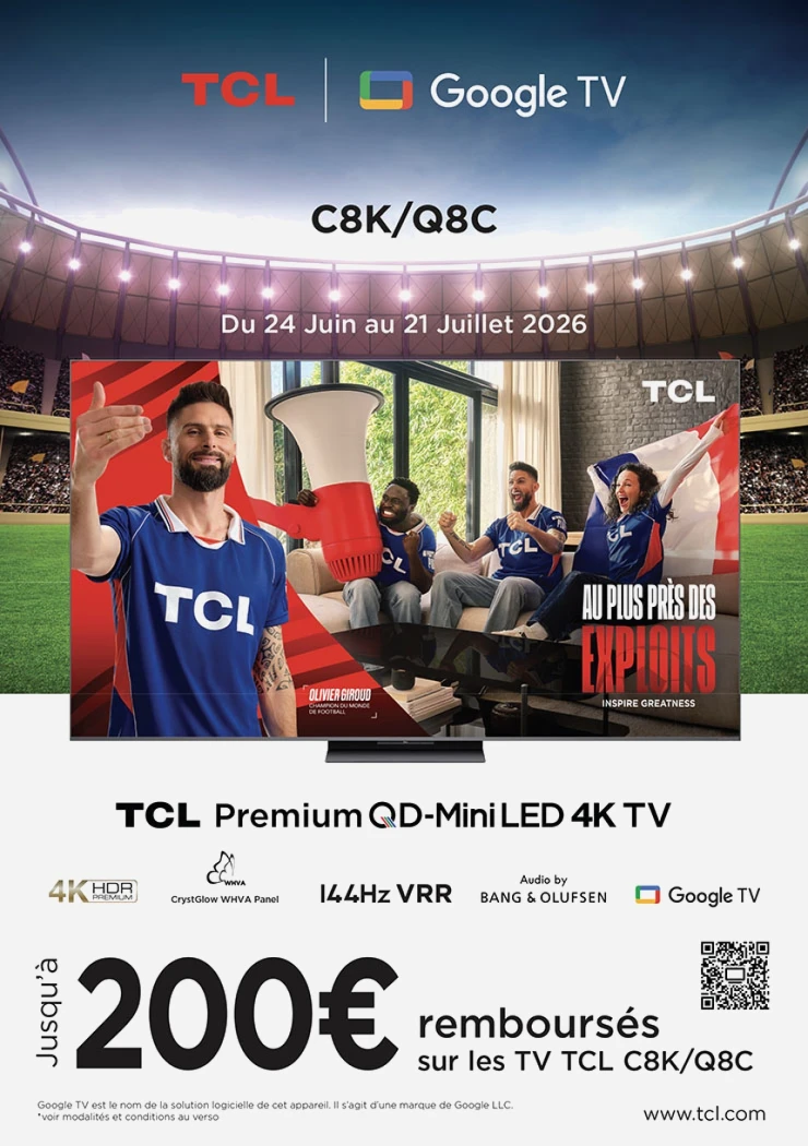 TV Mini LED 4K TCL C8K, C89K ou Q8C, jusqu'à 200 € remboursés