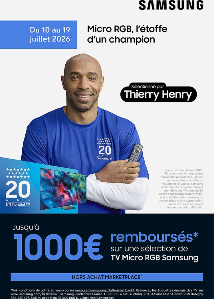 Offre de remboursement TV Samsung Micro RGB, jusqu'à 1&nbsp;000&nbsp;€&nbsp;remboursés