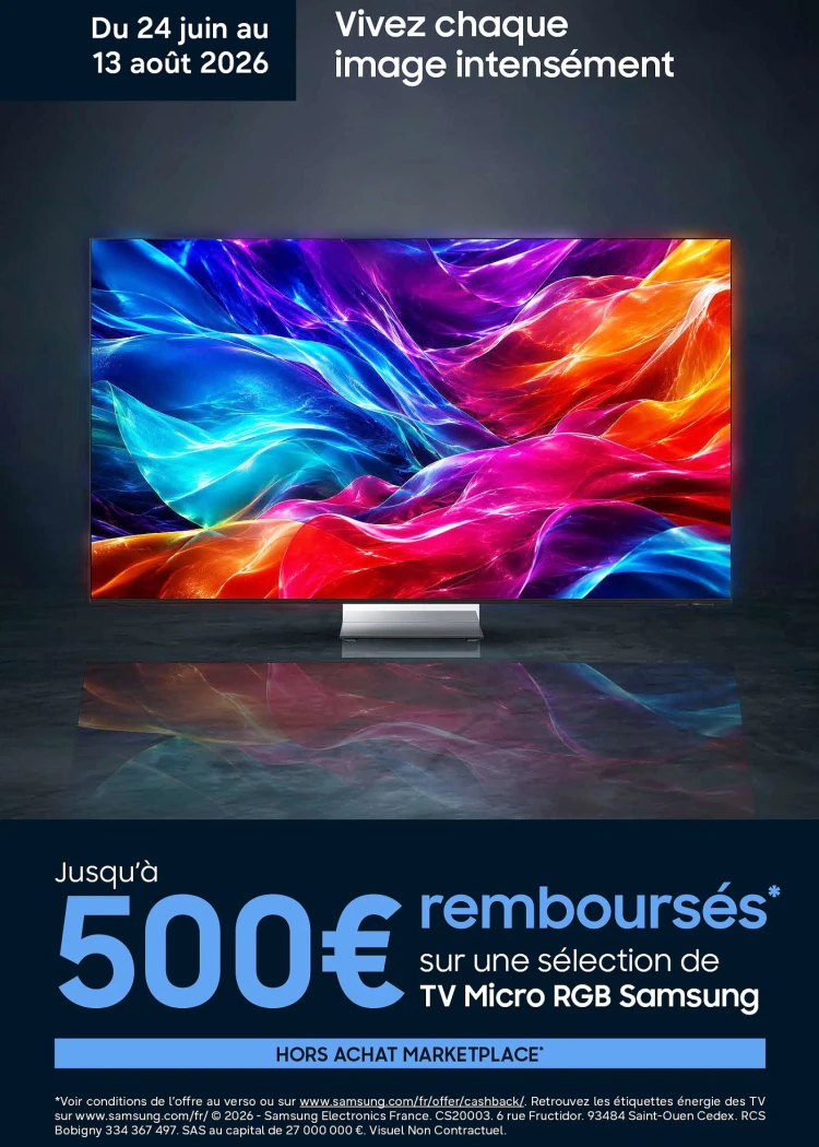 Offre de remboursement TV Samsung Micro RGB, de 200&nbsp;€ à 500&nbsp;€&nbsp;remboursés