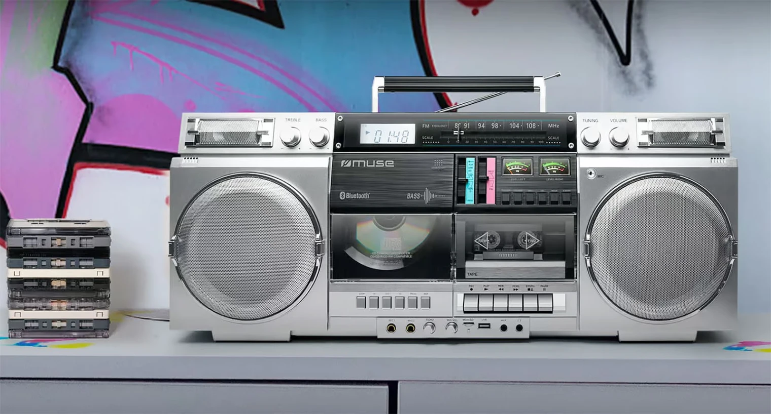 Muse M-380 GBS : un ghettoblaster rétro avec lecteur CD audio, K7 et Bluetooth